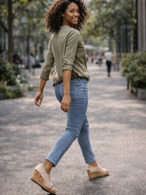 TOMS Beige Woven Peep Toe Cork Wedge Heels – Women’s Size 7